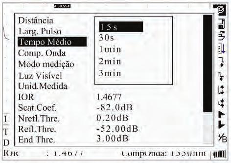 Informações Básicas do OTDR Configuração do Tempo Médio O tempo médio afetará diretamente a SNR. Quanto maior o tempo médio, maior a SNR, bem como a faixa dinâmica.