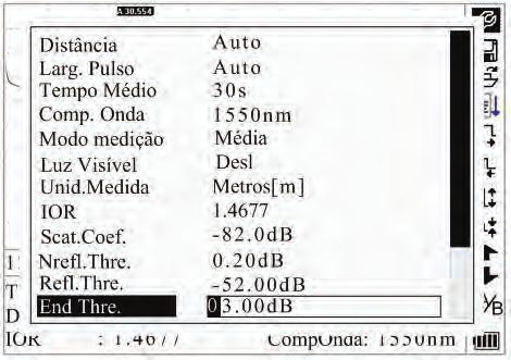 Pressione Enter para inserir um valor (Figura 3-20). Pressione para sair. Figura 3-20. Configuração do Limiar de Reflexão Utilize e para ajustar a posição da área destacada.