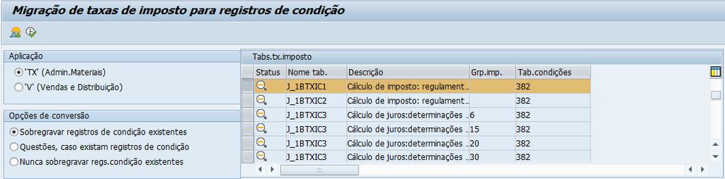 condição >Migração > Tabelas de impostos