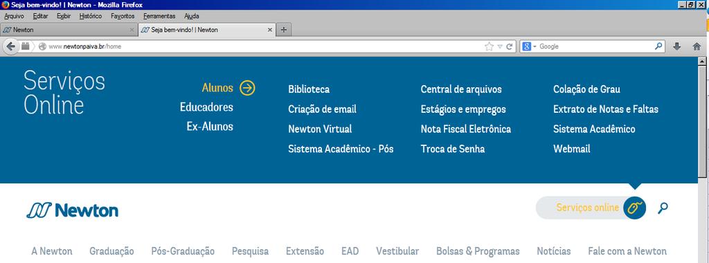 acesse o site da Newton na área Serviços