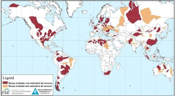 19 Figura 3 Mapa das bacias mundiais recuperáveis de óleo e gás de xisto (EIA,2013) Tabela 1 Países com as maiores reservas tecnicamente recuperáveis de óleo (EIA,2013).