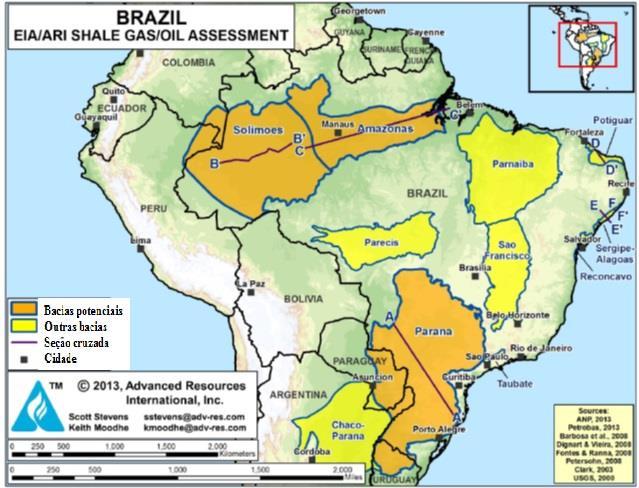 21 Figura 4 - Bacias de xisto em perspectivas no Brasil. Adaptado de EIA (2013).