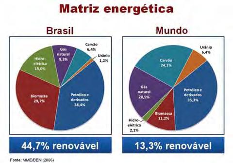 20 Figura 2. Distribuição da matriz energética no Brasil e no mundo.
