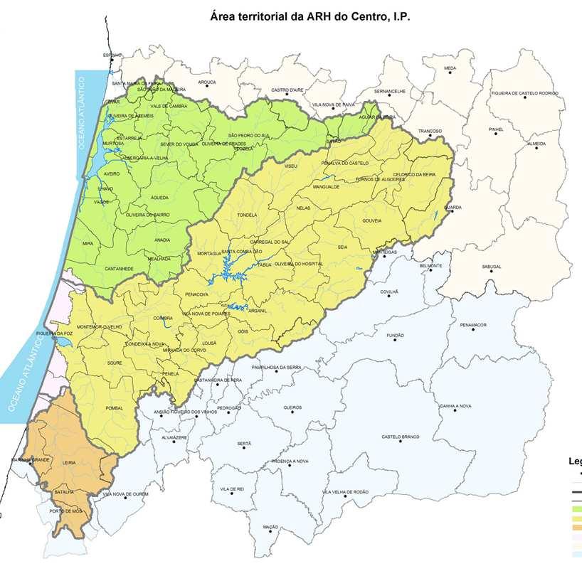 Figura 3.2. 1 Área Territorial das Bacias Hidrográficas dos rios Vouga, Mondego e Lis 3.2.1. Importância dos principais sectores utilizadores de água na economia das Bacias Hidrográficas dos rios Vouga, Mondego e Lis 3.