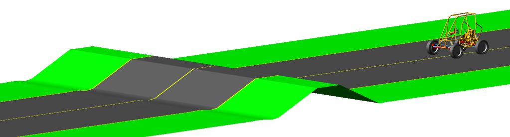 A simulação course event 3D road foi realizado no modulo Full vehicle analysis, no qual consiste em acoplar e modelar o perfil de pista ao modelo do veículo baja e fazê-lo submeter a perturbação