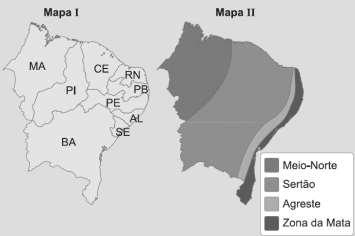 4ª QUESTÃO: Existem diferentes maneiras de representar uma mesma região. Os mapas I e II, por exemplo, representam a Região Nordeste de duas formas diferentes.