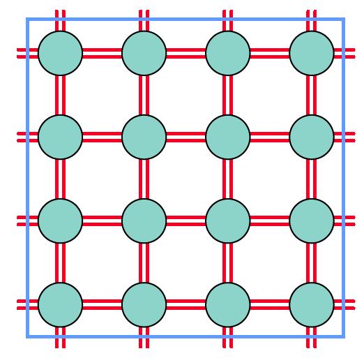 A two-dimensional pictorial view of the Si crystal showing covalent bonds as two lines where each line is a valence