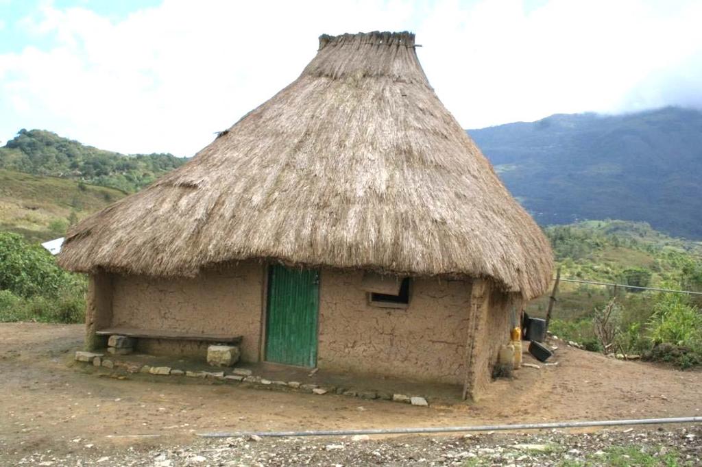 Habitação rural de blocos de cimento e terra