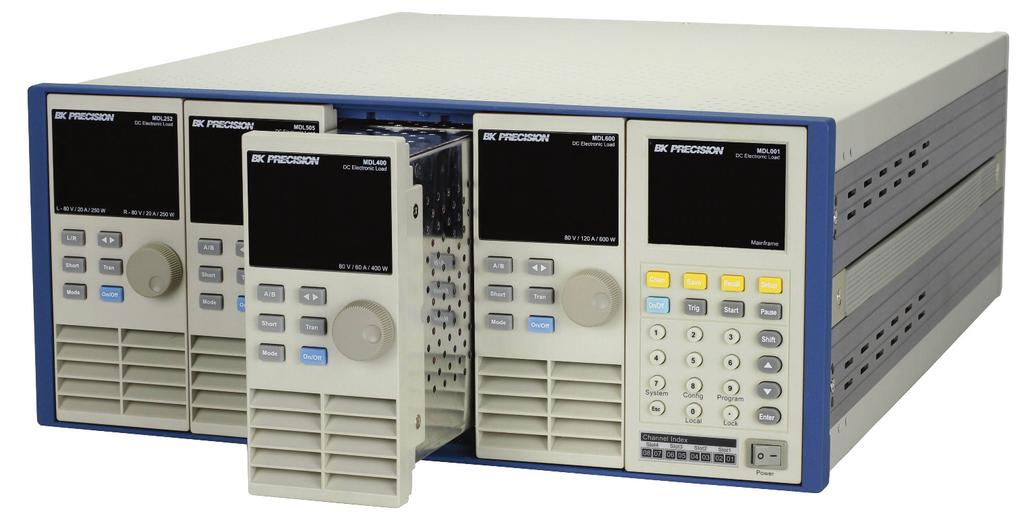 Especificações Técnicas Sistema Modular de Cargas Eletrônicas CC Programáveis A série MDL é formada por um sistema modular de cargas eletrônicas CC programáveis de múltiplos canais.