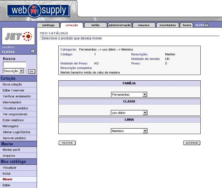 Para mover o produto, clique em MOVER, no menu à esquerda.