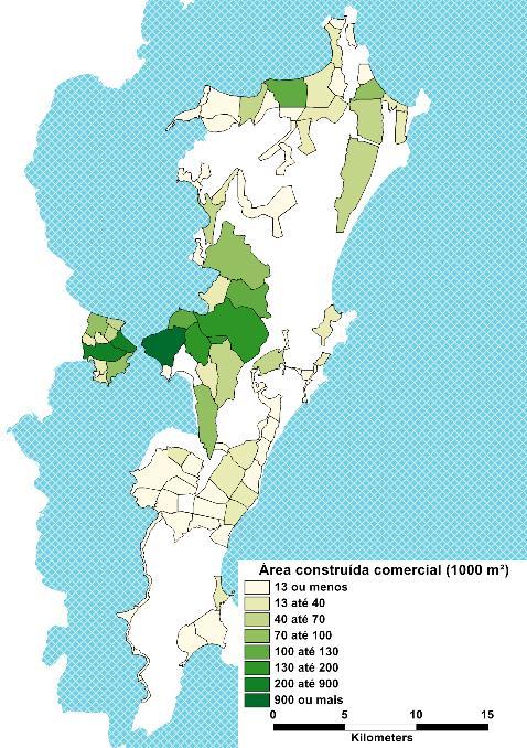 Figura 7-13 Área construída com uso comercial por bairro 7.4.