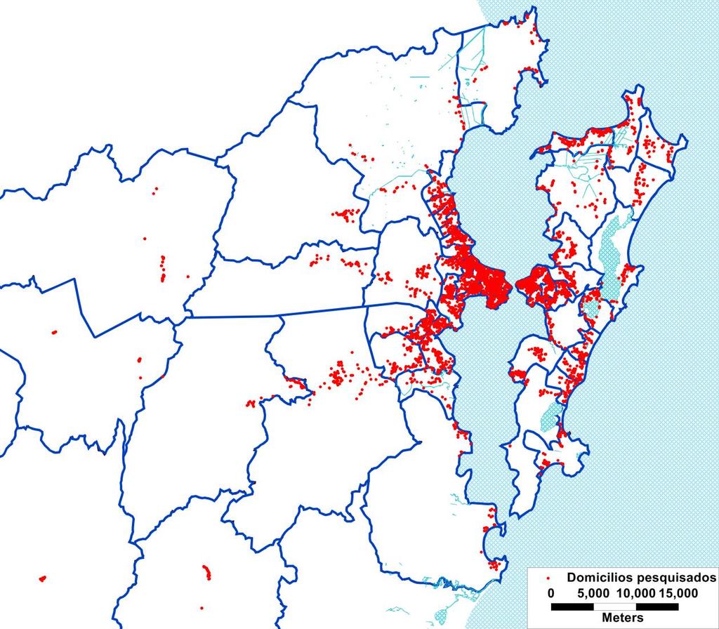 domicílios em toda a Grande Florianópolis. A metodologia detalhada de dimensionamento e seleção da amostra foi descrita no produto 8.5. A localização dos 5.