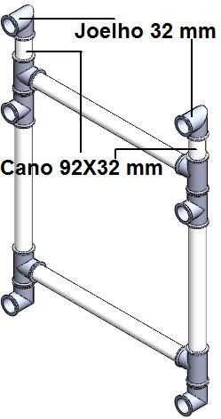 - Passo 19: Junte 2 conexões Joelho 32mm, 2 canos 92X32 mm com o conjunto montado no passo 18, como mostrado na figura 46 (1 unidade); - Passo 21: