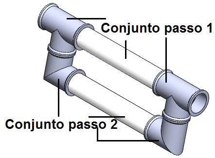 figura 11 (1 unidade); Módulo 2 (Apoio pernas) OPCIONAL - Passo 1: Junte o cano de 254X40 mm e os 2 canos 52X40 mm com as conexões T 40