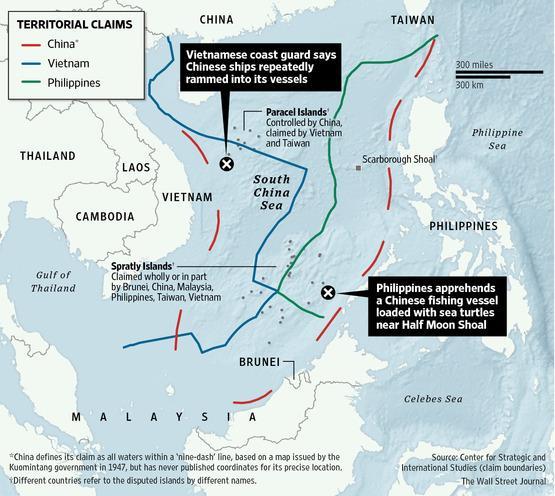 2. A disputa pelos espaços marítimos Envio em 2009, pela China de objeção ao alargamento da plataforma continental por parte do Vietnam e da Malásia.