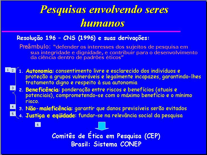 Ética em pesquisa: documentos CNPq (2011) / Fapesp (2011) Controle formal seres humanos ou animais como sujeitos da pesquisa (incluindo uso de animais em ensino).