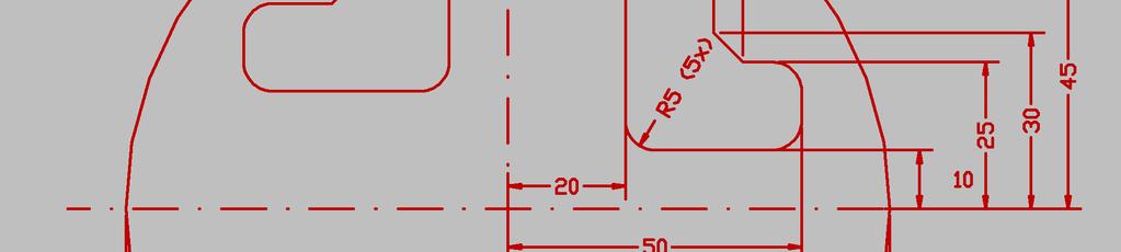 N18 G40 G1 X25. Y15. N7 G2 X25. Y45. R+5. N19 G0 Z1. N8 G1 X30. N20 M17 N9 G2 X35. Y40. R+5. N21 M30 N10 G1 Y30.