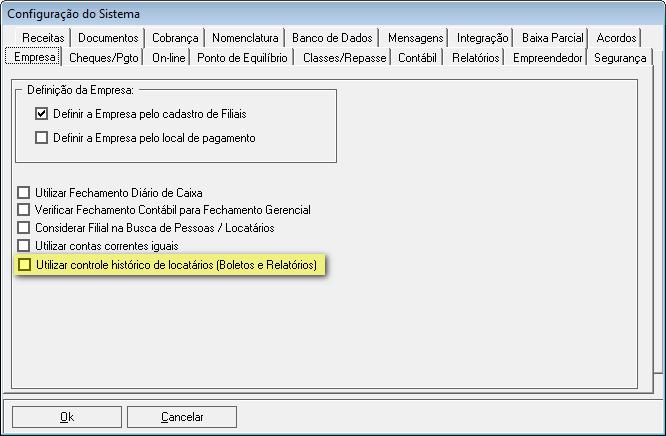 1.7. Nova configuração para controle de alterações e histórico de vigência de locatários e empreendimentos para boletos e relatórios Foi criada uma nova configuração no sistema Group Shopping, que