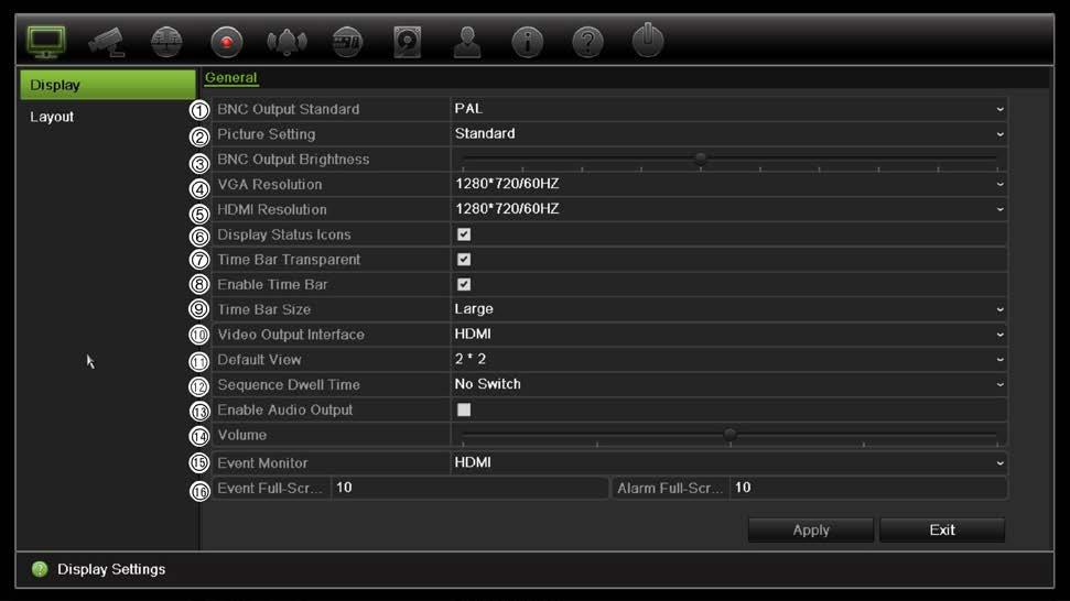 Capítulo 9: Definições do visor Figura 21: Janela de definições do visor Tabela 10: Descrição da janela de configuração do visor Opção Descrição 1.