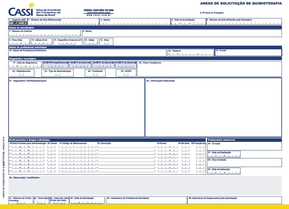 3.6 Anexo Solicitação Quimioterapia O Anexo Solicitação Quimioterapia ve ser utiliza na solicitação autorização para utilização tratamento quimioterápico.