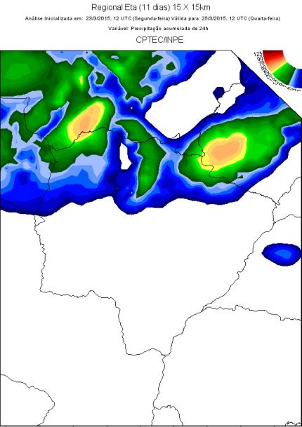 De acordo com o modelo Regional ETA (11 dias) 15 X 15 km, a