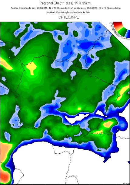 e possibilidade de pancadas de chuvas a partir de 25/03 na região