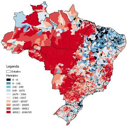 Mapa 32: Captura de carbono (em tc) ao ano caso as áreas de déficit florestal de RL, conforme o Novo Código Florestal, fossem recuperadas em 100% Fonte: Elaboração própria a partir de Soares-Filho