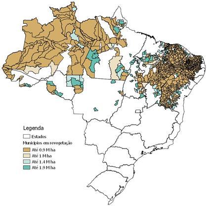 Mapa 34: Recuperação florestal com o aporte de R$ 5 bilhões ao ano com custo de mão de obra Fonte: Elaboração própria Como conclusão, fica evidente que o gasto necessário para evitar o desmatamento