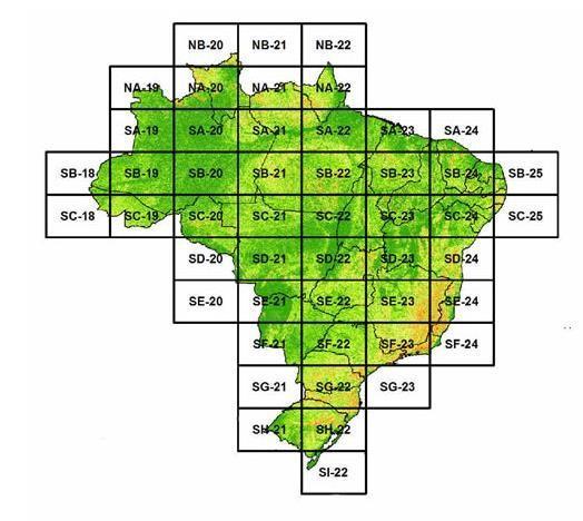 Os dados de declividade estão disponíveis nos mapas da Companhia de Pesquisa de Recursos Minerais 35. O Mapa 54 mostra o mosaico dos mapas disponíveis no site.