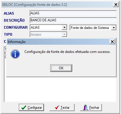 Clique em Configurar na tela do ODBC Config.