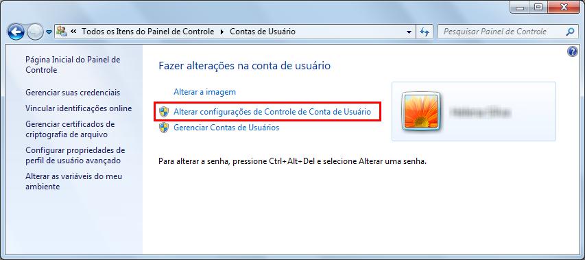 2.8. Clique sobre o item Alterar configurações de Controle de Conta de Usuário (Figura 2.