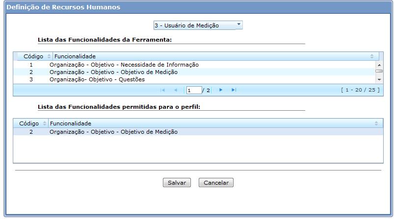 5.4.6. Recursos Humanos Esta tela permite associar as funcionalidades da ferramenta aos perfis disponibilizados na ferramenta.