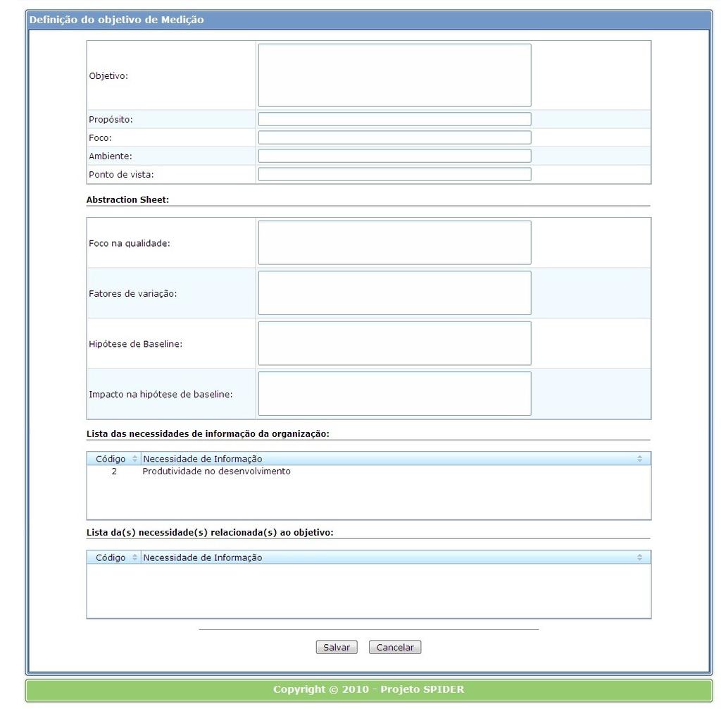 Esta tela também permite a definição do Abstraction Sheet.