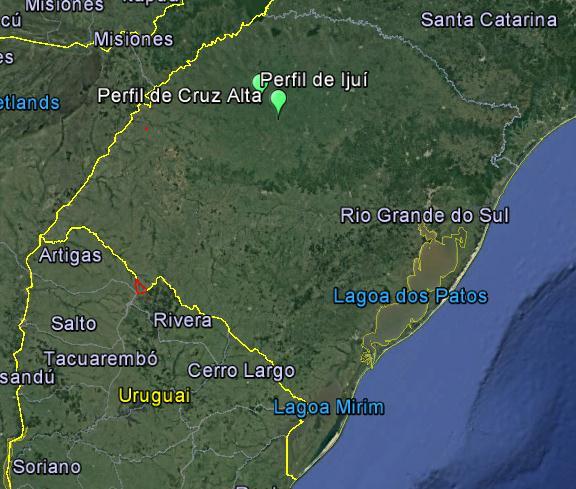 37 Figura 13 - Localização dos dois perfis no estado do Rio Grande do Sul Fonte: Google Earth (2016).