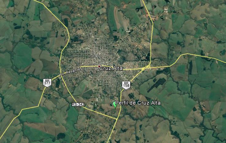 39 Figura 15 - Localização do perfil de Cruz Alta Fonte: Google Earth (2016). 3.2.2. Perfil em Ijuí/RS O segundo perfil estudado também é um talude de corte, localizado à beira da RS-342 em Ijuí/RS.