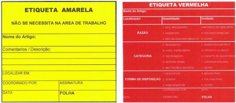 Figura 2 Etiquetas de identifiação Fonte: Proedimento interno da empresa As etiquetas amarelas deveriam ser oladas nos materiais que ainda eram úteis, mas que preisavam de manutenção ou que havia a