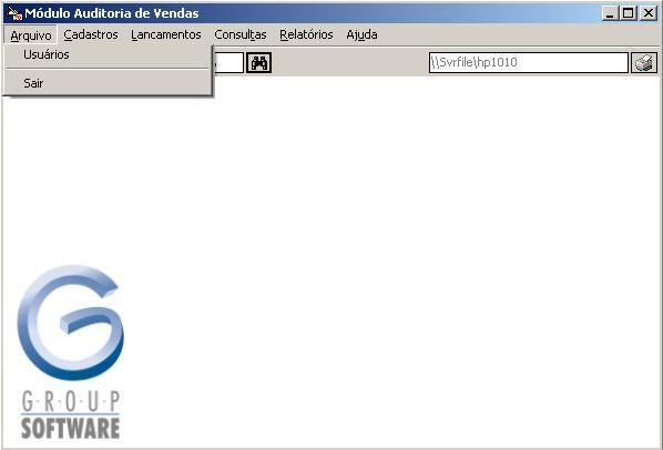 Capitulo 2 Apresentação da tela principal do sistema A tela do Group Shopping Módulo Auditoria possui o menu principal com as seguintes opções: Arquivo Cadastros Lançamentos Consultas Relatórios