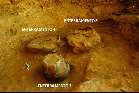 Figura 5: Distribuição espacial dos enterramentos 3, 4 e 5 Fonte: Leite (2011). ESPAÇO FUNERÁRIO 2 O espaço funerário 2 guardava os enterramentos 1, 2, 7 e 8.