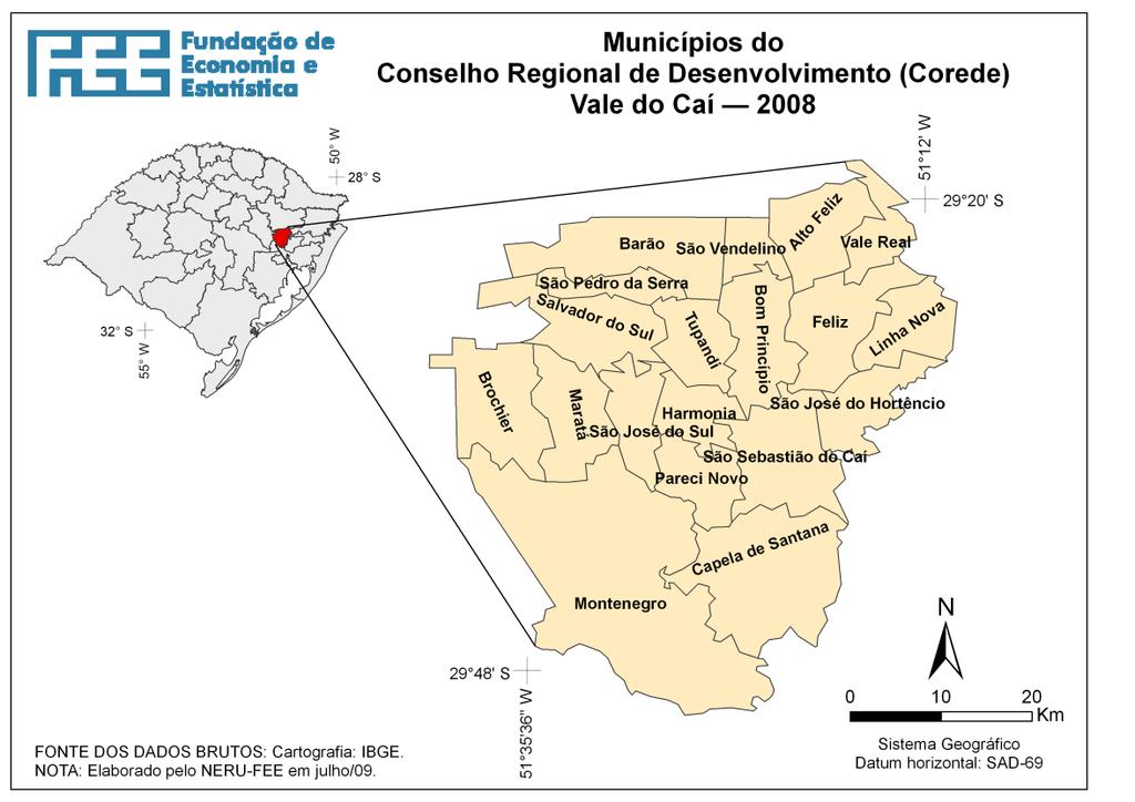 Princípio; ao norte com Alto Feliz e Vale Real; ao sul com São José do Hortêncio e São Sebastião do Caí.