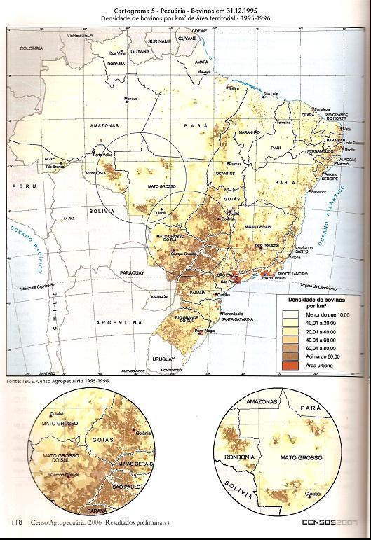 Mapa 1: Distribuição de Bovinos no Território Brasileiro (1995-1996 Fonte: