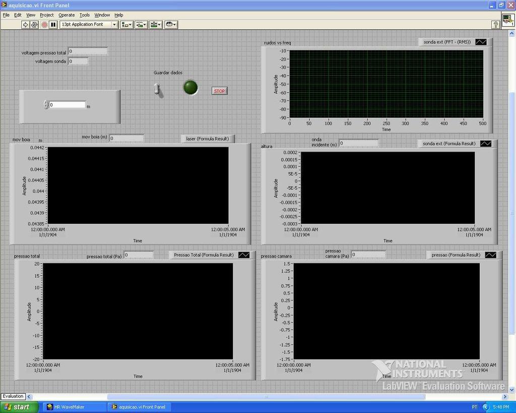 Apêndice B Programa de LabView Figura B.1: Painel frontal do programa em LabView Neste painel podem ver-se cinco janelas para a apresentação em tempo real de sinais.