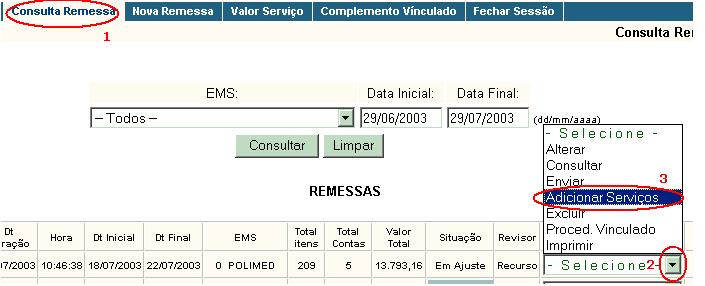 1.3.Como adicionar mais dias a uma remessa? 1. No menu principal do NetConta, clique no botão Consulta Remessa. 2.