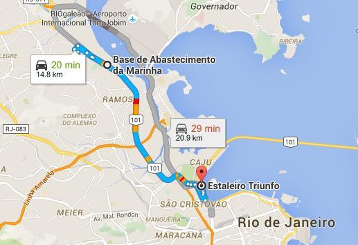 81 Figura 4: Mapa ilustrativo da distância entre o Depósito Naval no Rio de Janeiro e o porto do Rio de Janeiro Fonte: Google Maps Já o arco (n5, n14) representará o transporte interno desde o