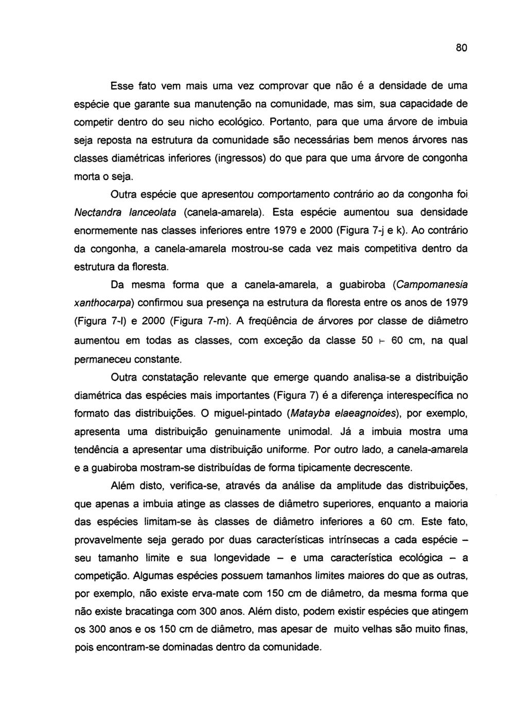 80 Esse fato vem mais uma vez comprovar que não é a densidade de uma espécie que garante sua manutenção na comunidade, mas sim, sua capacidade de competir dentro do seu nicho ecológico.