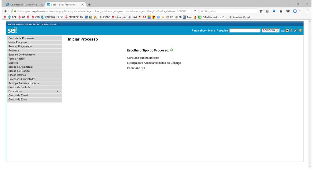 1.2.1 Escolher tipo O primeiro passo consta na escolha do tipo do processo.
