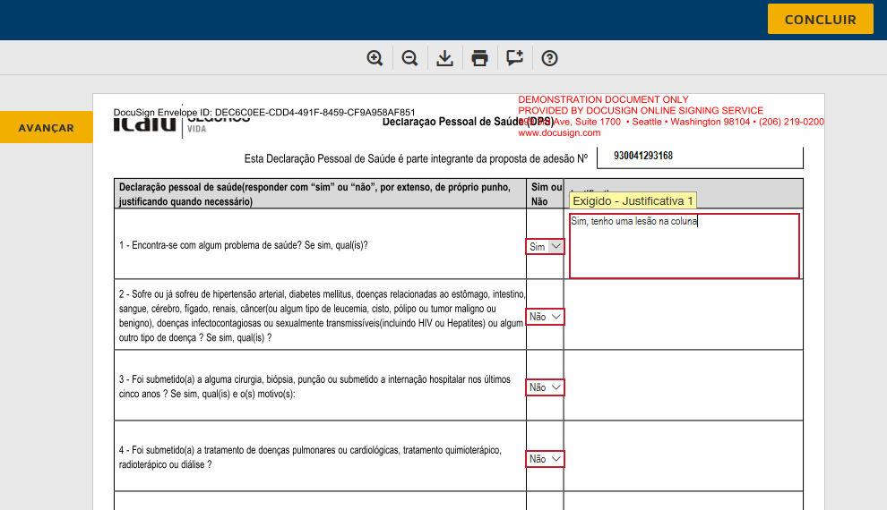 Assinatura Eletrônica Preenchimento e assinatura da DPS Caso a opção sim seja selecionada, o