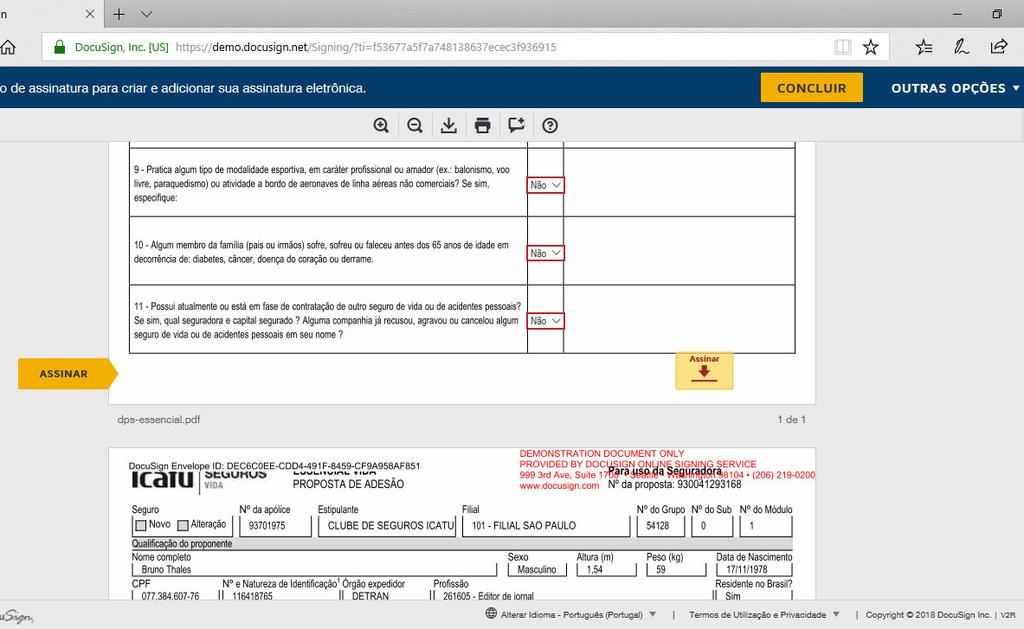 Assinatura Eletrônica Preenchimento e assinatura da DPS Ao