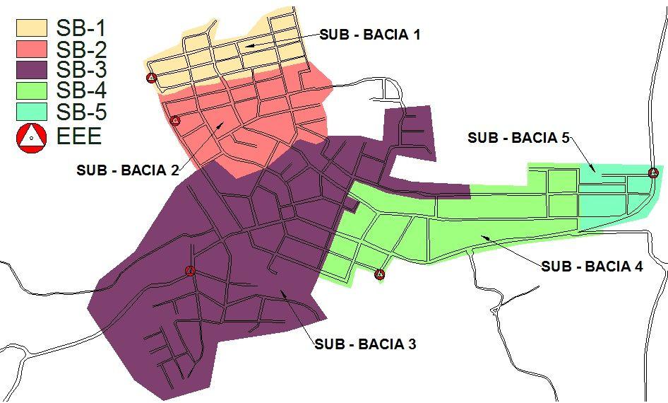 Figura 2 - Sub-bacias de esgotamento sanitário na área urbana do município Fonte: Dos autores, 2016.
