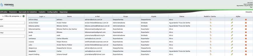 8. Segurança Este módulo é responsável pelas configurações dos usuários do sistema, como