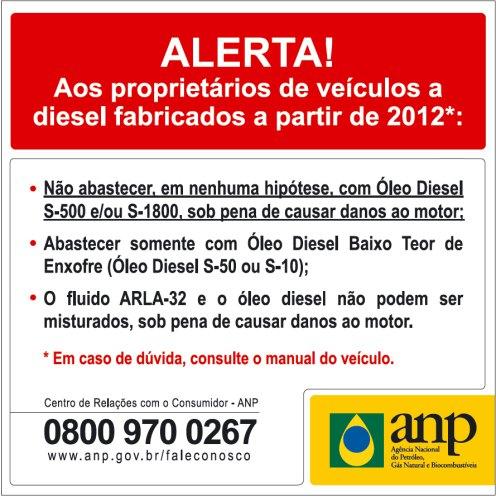 número telefônico: 0800 90 026 9 adesivo do diesel aplicado na bomba abaixo dos bicos do produto diesel dimensões: 180mm x 180mm Direção do tráfego